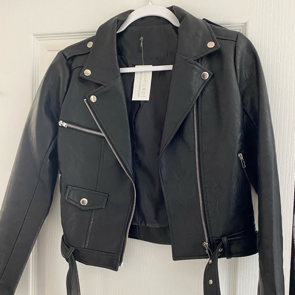 Faux leather moto jacket